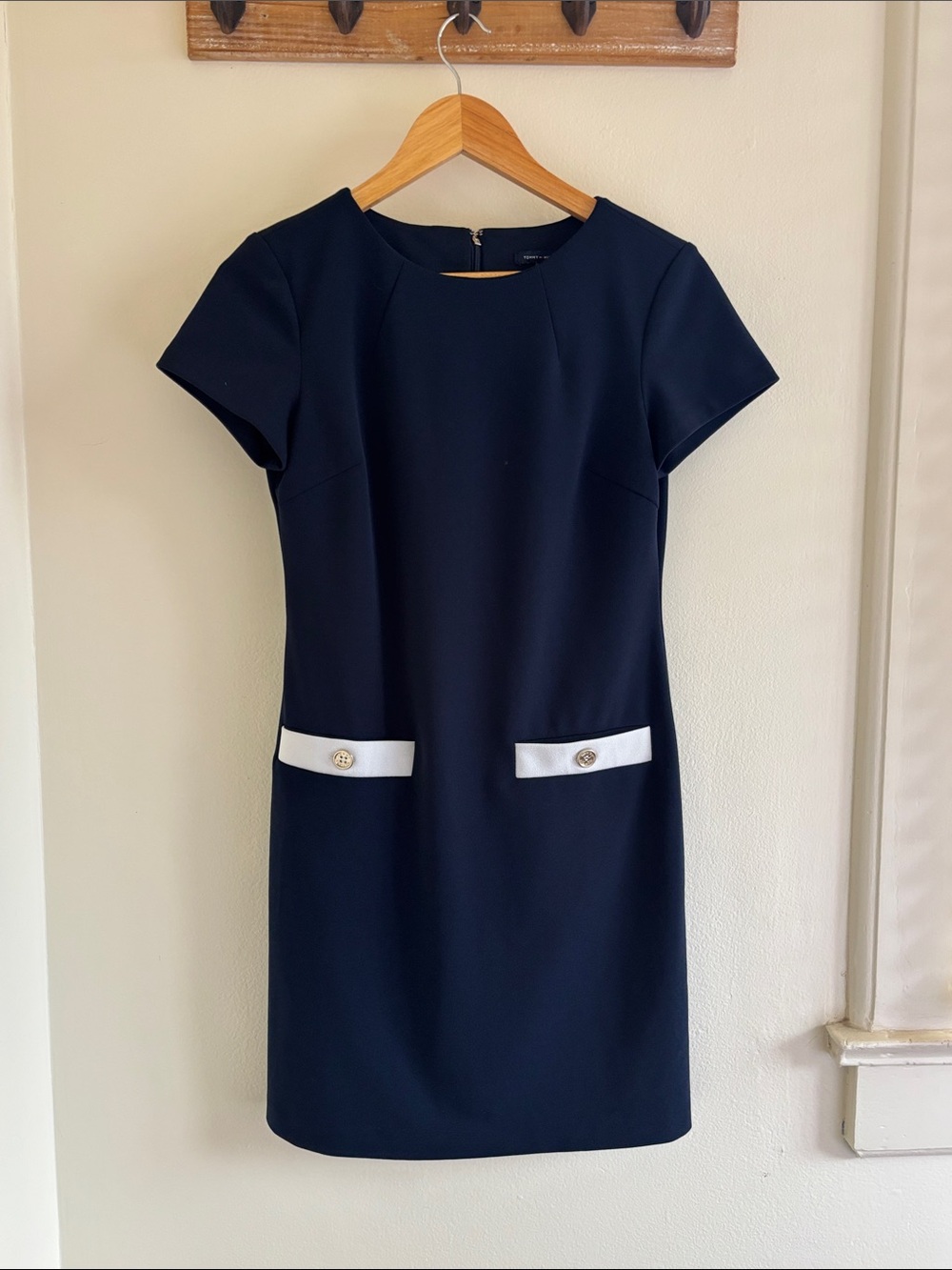 Tommy Hilfiger Navy Mini Shift Dress with White Pocket Trim